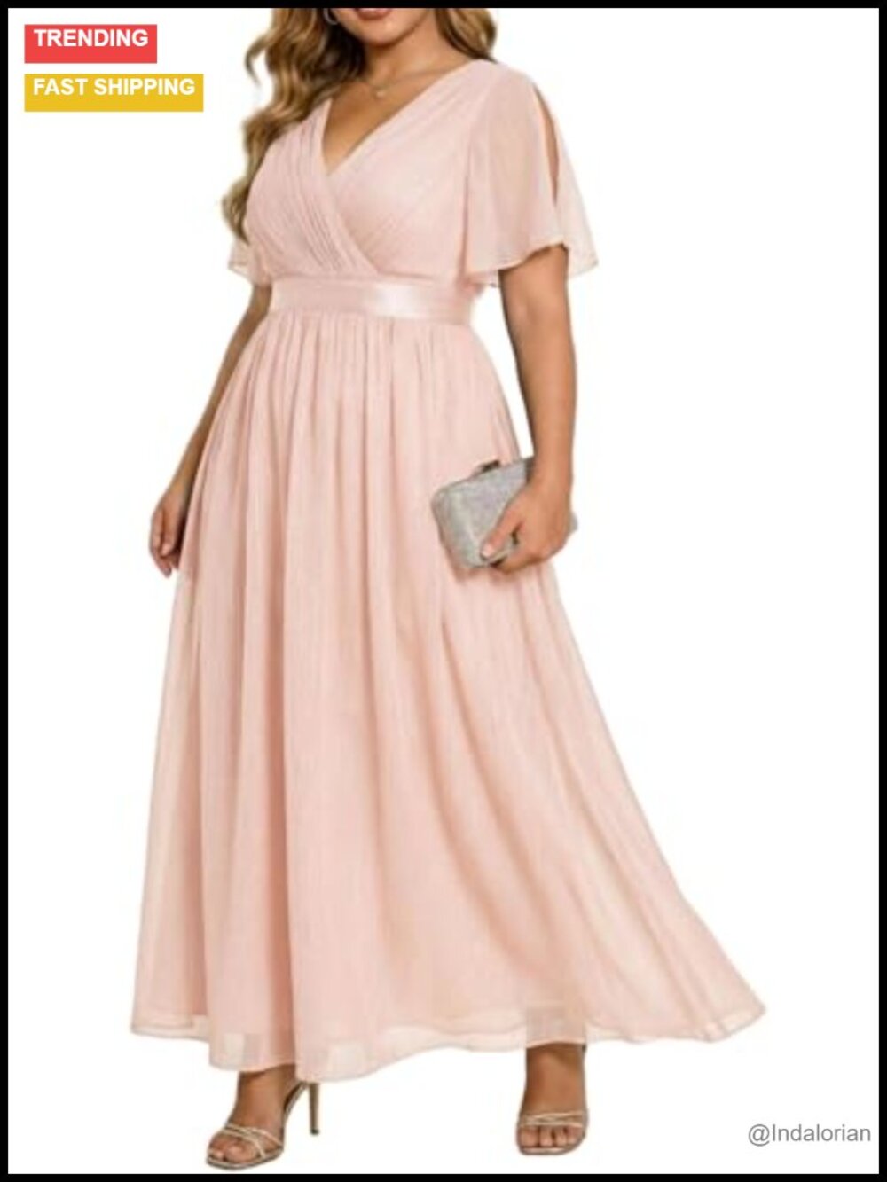 Plus Size Formal Chiffon Dress Faux Wrap V-Neck Floor Length Bridesmaid